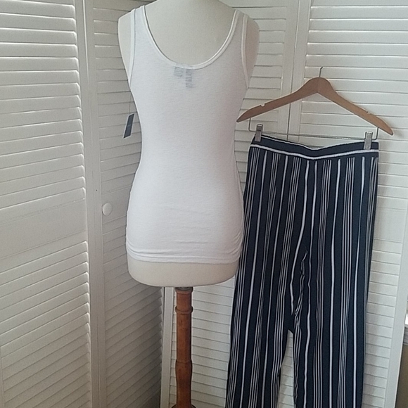 NWT CYNTHIA ROWLEY NAVY/WHITE STRIPED PIMA COTTON PANTS W/ELASTIC BANDIN… - Picture 3 of 7